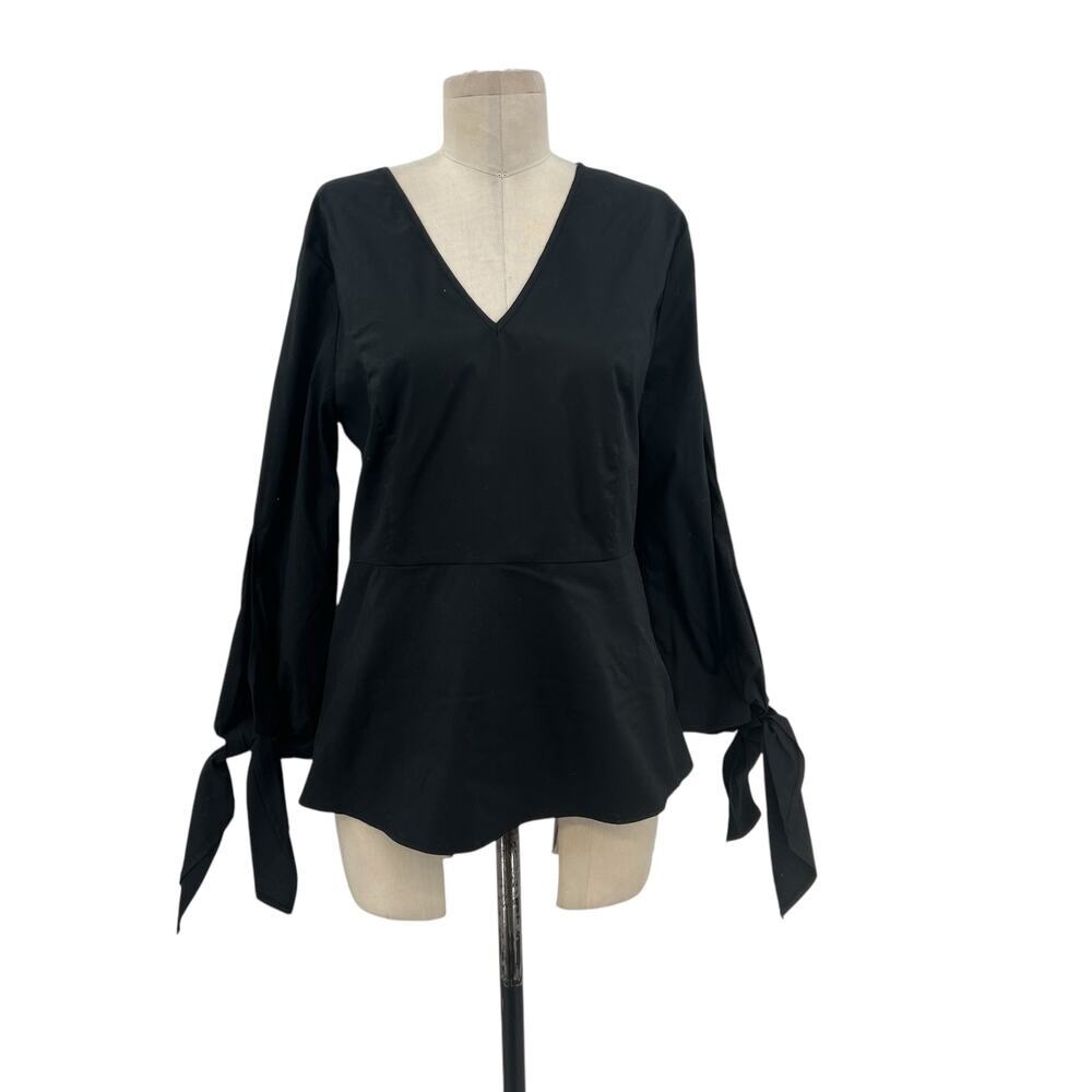 Universal Standard for J Crew Crisp Tie Sleeve Top in Black Size Small